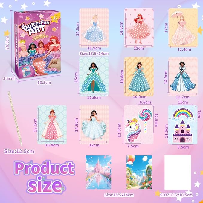 RAJRNED Poke in Fun Magical Princesses Kit, Arts and Crafts for Girls with 8 Magical Princesses & 9 Accessories, Mess-Free Fun for Kids, DIY Craft Kits, Gifts for Girls & Boys Ages 3-12