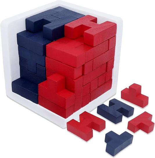 Wooden Brain Teaser Puzzle Cube Easter Basket Stuffers Wooden Puzzles T-Shaped Jigsaw Logic Puzzle Educational Toy for Kids and Adults by AHYUAN (Red and Black)