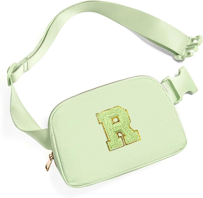 Gitus Gifts for 8 9 10 11 12 Year Old Girls Belt Bag Fanny Pack Crossbody Bags with Initial Letter Patch Cute Stuff Birthday Gifts for Teen Girls Women Personalized Trend Stuff (Light Green-R)