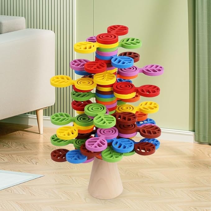 Wooden Colorful Stacking Tree Toy, Building Blocks for Kids Boys and Girls, 56 PCs Wood Balancing Blocks Montessori Toy Gift for Kids Age 3+