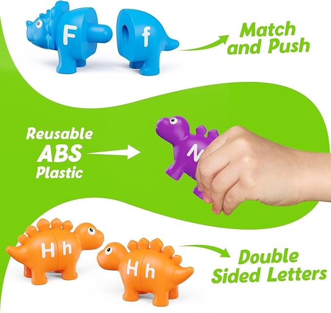 Aizweb Alphabet Learning Toys,Dinosaur Color Sorting Matching Letter Game for Toddlers,Preschool Kindergarten Learning Activities Classroom Must Haves,Montessori Educational ABC Fine Motor Skills Toys