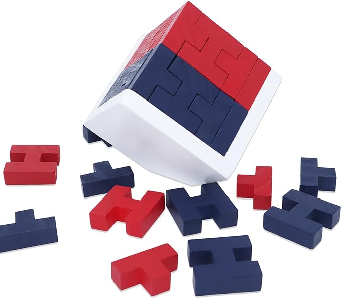 Wooden Brain Teaser Puzzle Cube Easter Basket Stuffers Wooden Puzzles T-Shaped Jigsaw Logic Puzzle Educational Toy for Kids and Adults by AHYUAN (Red and Black)