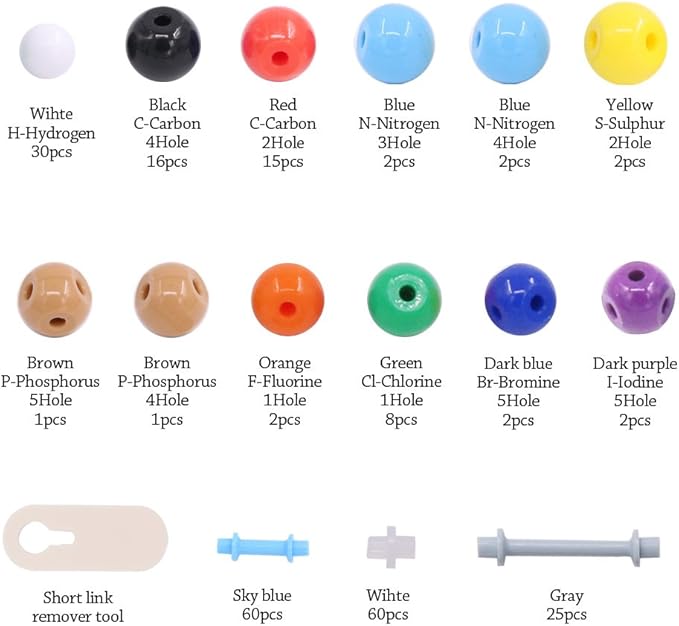 Swpeet 200 Pcs Molecular Model Kit for Organic and Inorganic Chemistry, Chemistry Molecular Model Student and Teacher Set - 83 Atoms & 116 Links & 1 Short Link Remover Tool