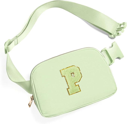 Gitus Gifts for 8 9 10 11 12 Year Old Girls Belt Bag Fanny Pack Crossbody Bags with Initial Letter Patch Cute Stuff Birthday Gifts for Teen Girls Women Personalized Trend Stuff (Light Green-P)