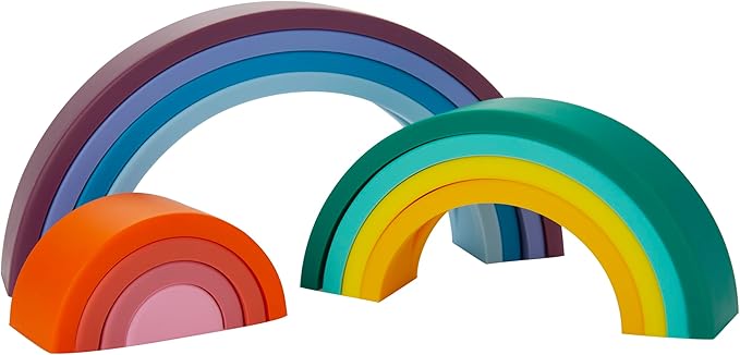 Silicone Rainbow Stacking Toy - Largest on The Market 12 Layer Montessori Toys for Toddlers Stacker Learning and Development Toy - Boho Baby Color (Soft Rainbow)