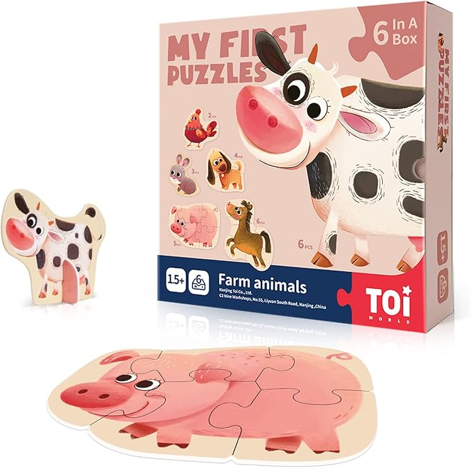 Toi 6 Packs Large Piece Toddler Jigsaw Puzzles for Kids Aged 2.5+, Animal Shaped Floor Puzzles for Beginner, Preschool Learning Game for Boys Girls, Farm Animals