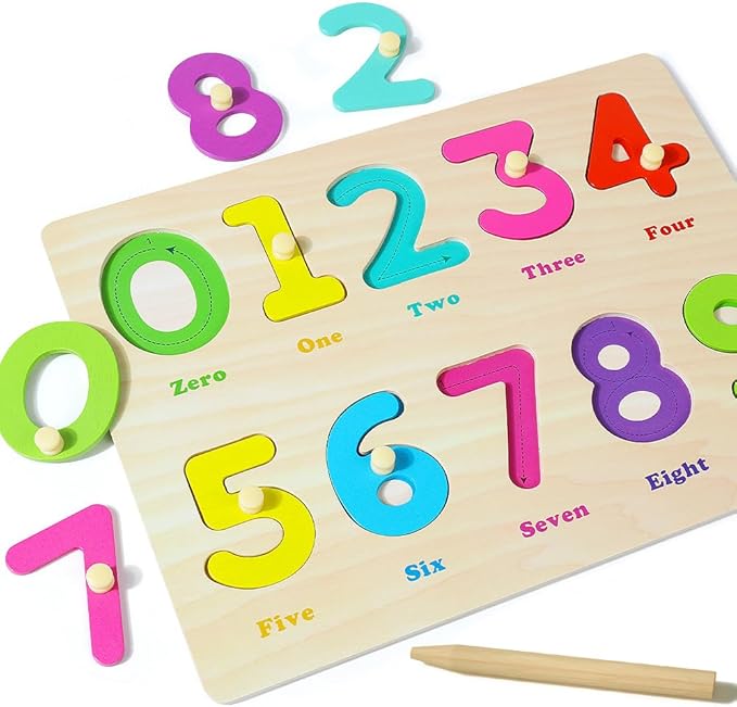 GRINNNIE Toddler Puzzle for 2 3 4 Years Old, Wooden Alphabet Number Peg Puzzles for Preschool Toddlers Age 2-4, Great Learning Puzzle Toy 1st Birthday Gift for Girls Boys
