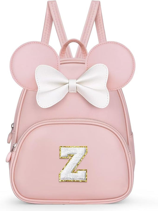 Backpack for Girls Kids Toddler, Bookbag for Teen Girl Kids Birthday Gifts, Kindergarten Backpack for Girls with Cute Bow, Initial Pink Z