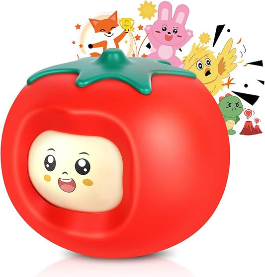 Kids Story Box Audio Player Starter with Tomato Face-Changing, Early Emotional Education Toy & Storyteller, Preloaded 200+ Stories/Music, Bluetooth, Birthday Gift for Boys Girls-Red
