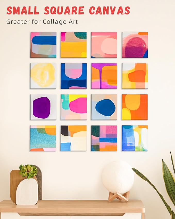 Simetufy 72 Pack 4x4inch Mini Canvas Boards Small Painting Canvas 100% Cotton Primed Acid Free Blank for Oil Paint,Watercolor,Acrylic Paint, Art Projects, Collage Art