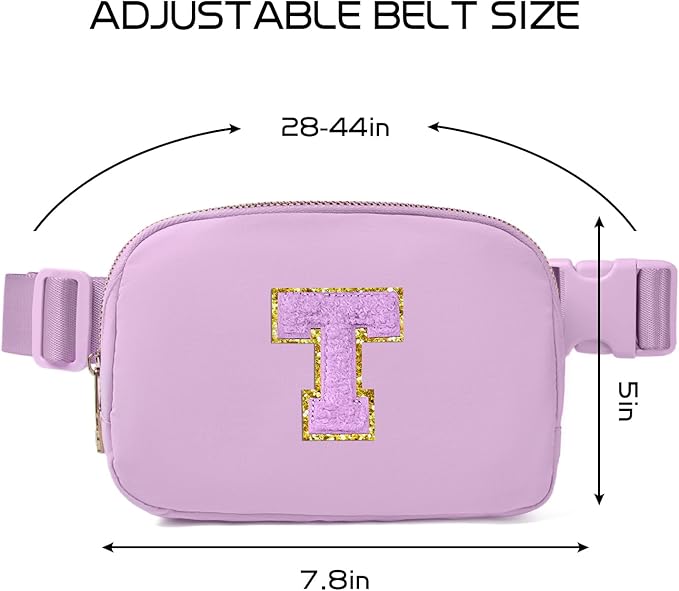 Gitus Gifts for 8 9 10 11 12 Year Old Girls Belt Bag Fanny Pack Crossbody Bags with Initial Letter Patch Cute Stuff Birthday Gifts for Teen Girls Women Personalized Trend Stuff (Lavender-T)