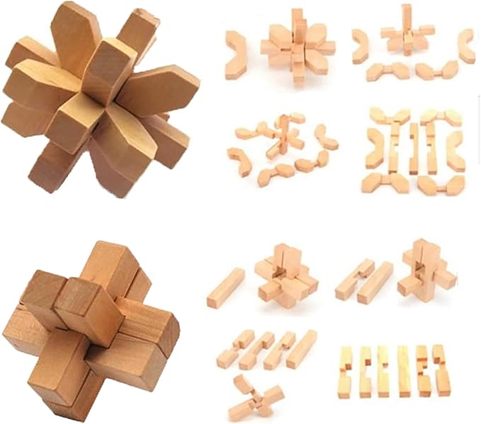 18 Pack Wooden Brain Teaser Puzzles Wooden Burr Puzzles Brain Teaser Puzzle with Gift Packing Box Magic Puzzle Games Toys for Kids and Adults by AHYUAN (Natural Wood)