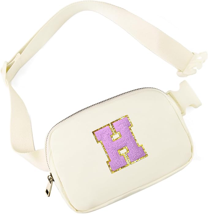 Gitus Gifts for 8 9 10 11 12 Year Old Girls Belt Bag Fanny Pack Crossbody Bags with Initial Letter Patch Cute Stuff Birthday Gifts for Teen Girls Women Personalized Trend Stuff (Ivory-H)
