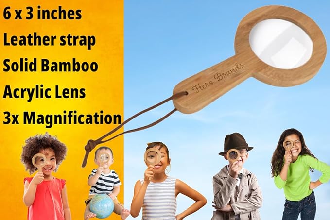 Wood Magnifying Glass for Kids - Wooden Montessori Learning Adventure Toy - Learn and Explore - Wooden Magnifier