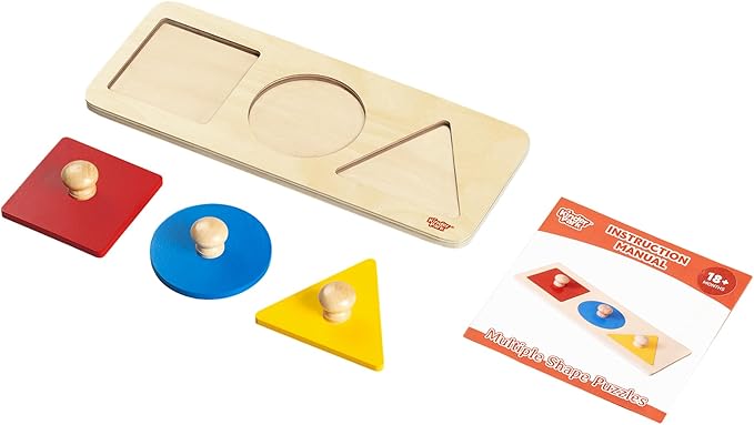 Montessori Wooden Color Shape Sorting Puzzle for Kids, Multiple Geometric Peg Puzzles with Jumbo Knob for 18+ Months Baby, Preschool Shape Sorter Montessori Learning Toys (3 Pieces)