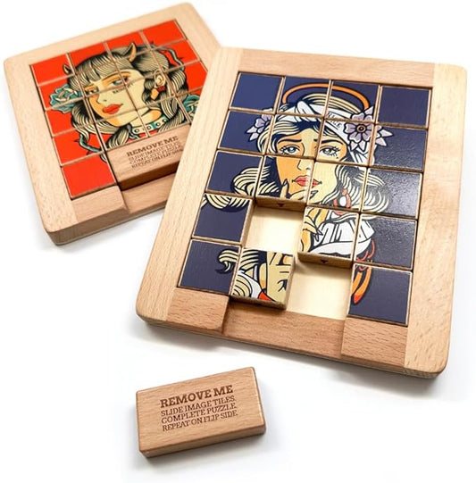 TROVE - Dualities Sliding Wooden Puzzles, Naughty v. Nice - STEM, Challenging, Entertaining, Fun, Brain Teaser, Classic Slide Puzzle, Klotski, Great for Travel, Great for All Ages