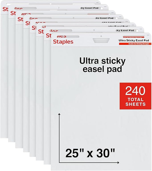 Staples Ultra Sticky Easel Pad, 25" x 30", 30 Sheets/Pad, 8 Pads/Pack (ST62838)