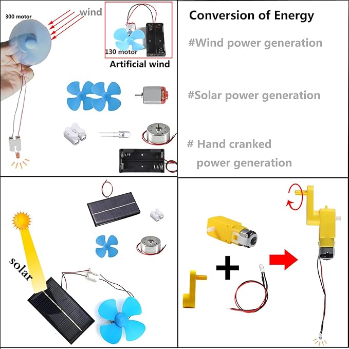 Delinx Fun Physics Science Experiment Kit: Windmill & Hand-cranked Generator, Solar Power, Basic Electric Circuit Learning, DIY Educational STEM Project for Kids & Teens, Girls & Boys