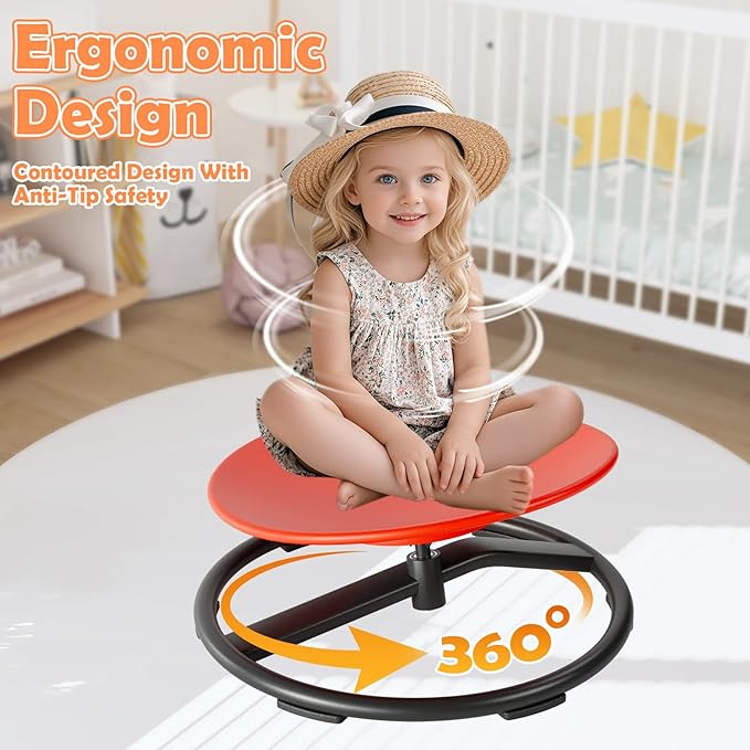Spinning Chair for Kids, Sensory Integration Training Swivel Chair for Children with Autism & ADHD,for Balance & Body Coordination Training, Red Round