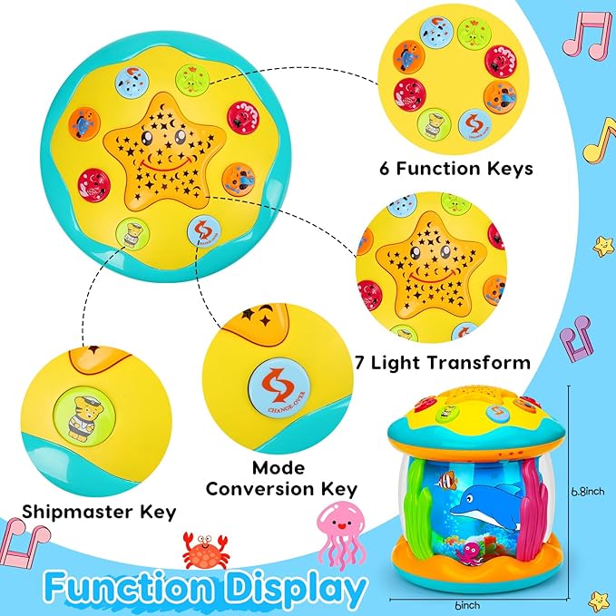 Tsomtto Baby Toys 6 to 12 Months Musical Light Up Tummy Time Toy Ocean Rotating Projector for Infant 3-6 7 8 9 12-18 Month Baby Aquarium Learning Crawling Birthday Gifts for 1 2 3 Year Old Boys Girls