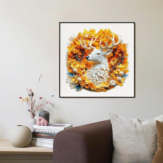 Wooden Jigsaw Puzzle, 200-500 Pieces Unique Shape Animal Puzzle, for Adults & Kids, Birthday Gift Family Game, Decorative Puzzle, Unique Gift (Golden Deer, 200 PCS)