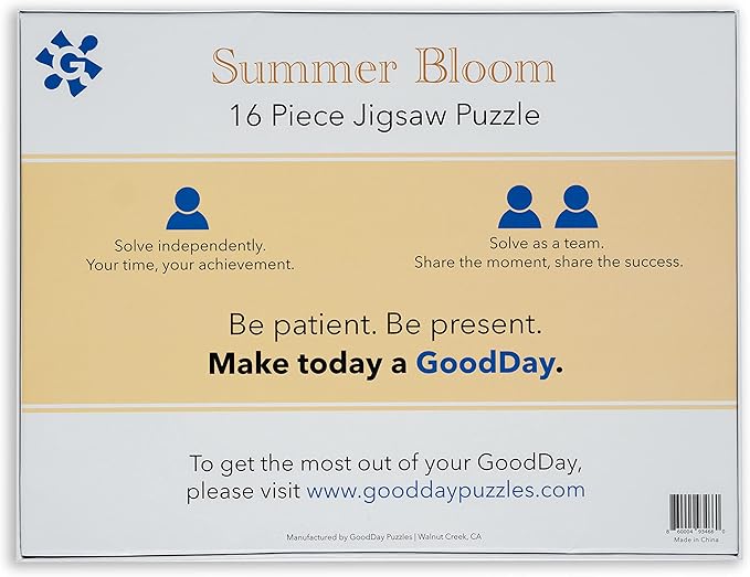 Large Piece Jigsaw Puzzle – Easy & Colorful, Dementia & Memory Activities for Seniors, Elderly Gifts, 16 Pieces, Summer Bloom