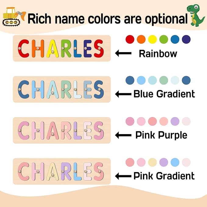 Personalized Name Puzzle for Kids, Customized Baby Gifts First Birthday for Girls & Boys Name Puzzles for Toddlers 1-3 Early Learning Toys Wooden Animal Puzzle Eeducational Toy Alphabet Puzzle