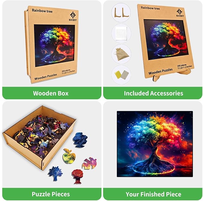 Wooden Jigsaw Puzzle, 200-500 Pieces Unique Shape Animal Puzzle, for Adults & Kids, Birthday Gift Family Game, Decorative Puzzle, Unique Gift (Rainbow Tree, 500 PCS)