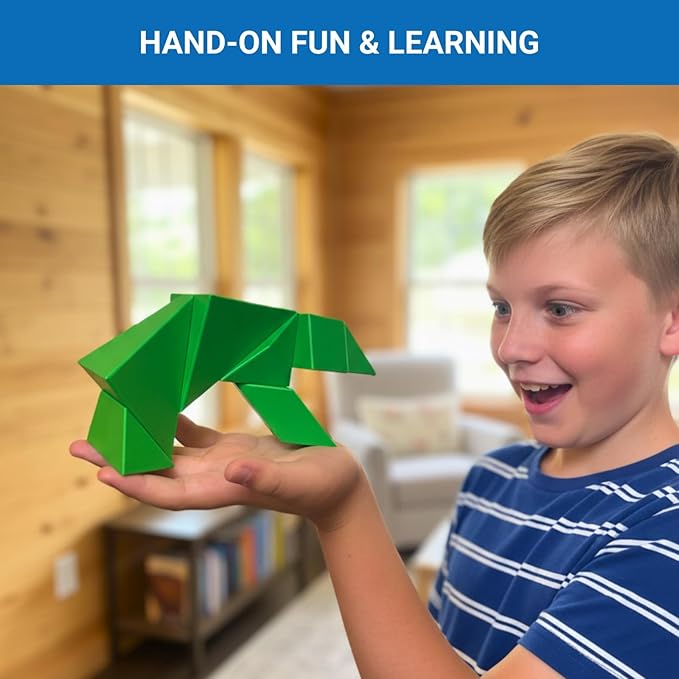 Pickagram Tangram 3D Magnetic Puzzle for Kids (8-12), Adults & Seniors | STEM Certified Fidget Puzzle - Magnetic Pattern Blocks for Cognitive Development, Creativity & Focus - Green