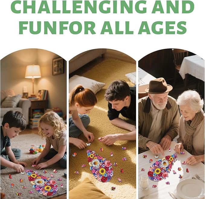 Heart Wooden Puzzles Adults, 200 Piece Flower Puzzles for Adults Vibrant Art Puzzle Unique Shaped Wood Jigsaw Puzzle Gift Fun Challenge Family Game Home Decor