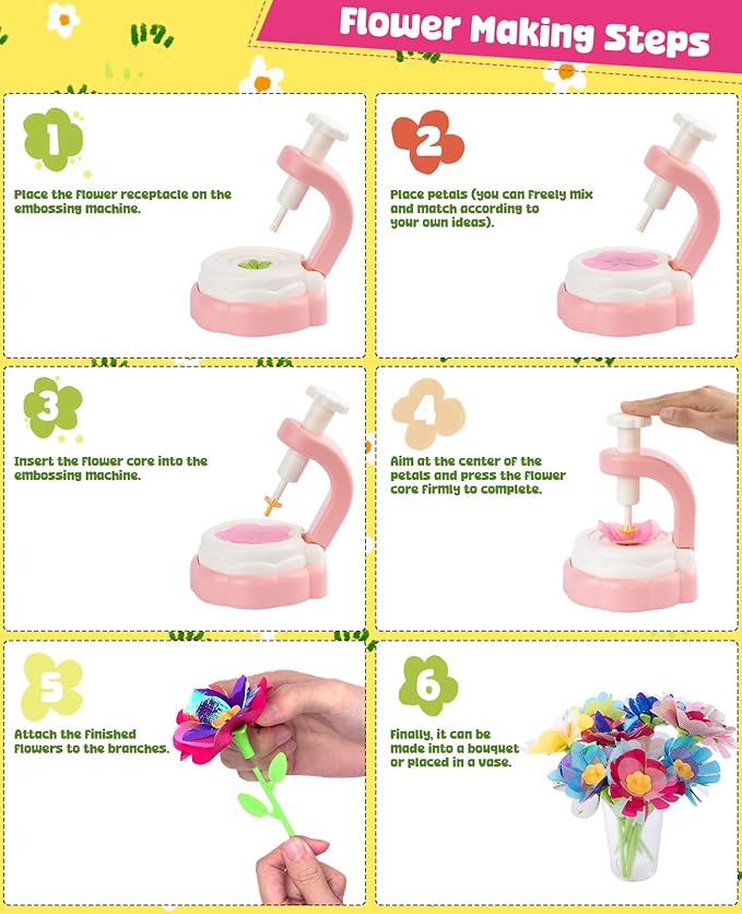 WKYCOE Fabric Flower Bouquets Craft Kit, DIY Arts and Crafts for Kids 4 5 6 7 8 9 Year Toddler Girl - Flowers Market Toy Educational Activity and Birthday Gift Toys Gifts Ideas for Boys Girls