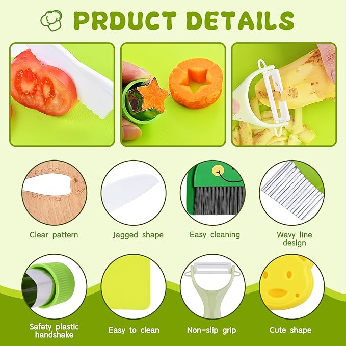 Montessori Kitchen Toys-14pcs Toddler Toys Kids Cooking Sets Real with Safe Knife Set Gift for 2-3-4-5-6-7-8 Years Old