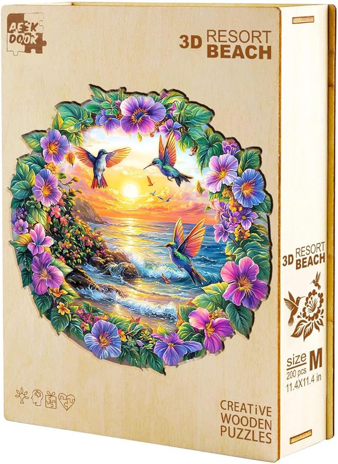 Wooden Puzzles for Adults - Beach Flower Wood Puzzles Adult - Unique Animal Shape Wooden Jigsaw Puzzles for Adults - Birthday Gifts for Puzzle Lovers, Family (8.5 * 8.5in)