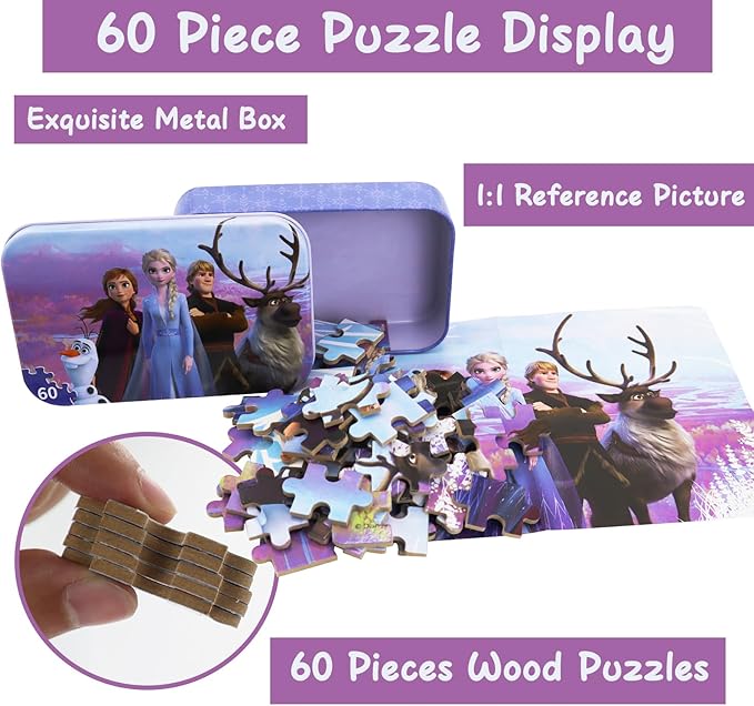 Princess Puzzles for Kids Ages 4-8 60 Pieces - Jigsaw Puzzle for Girls and Boys in Metal Box - Educational Toys for Ages 3-5 (Princess 0680)