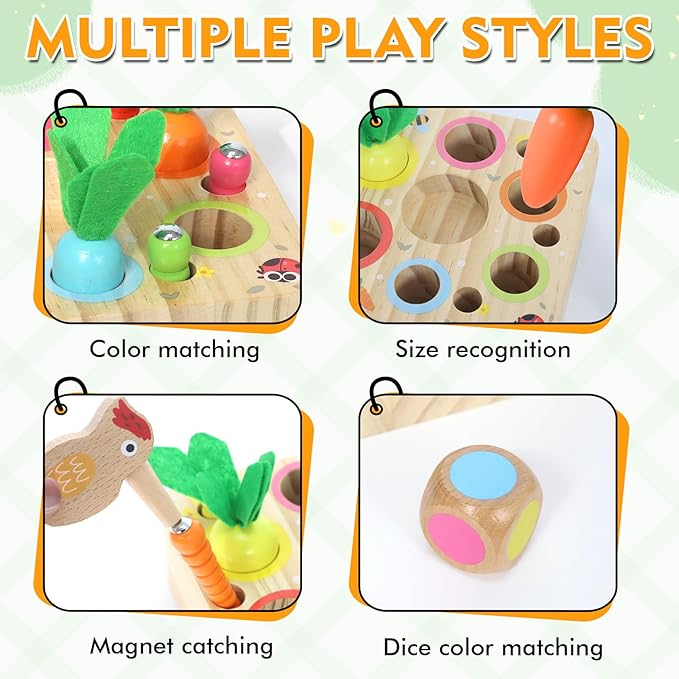 Ancaixin Montessori Toys for 1 Year Old, Magnetic Wooden Toys for 12 Months Boys and Girls, Educational Carrot Toy for Toddlers, Shape Sorting Matching Puzzle for Kids 1 2 3, Birthday Easter Gifts