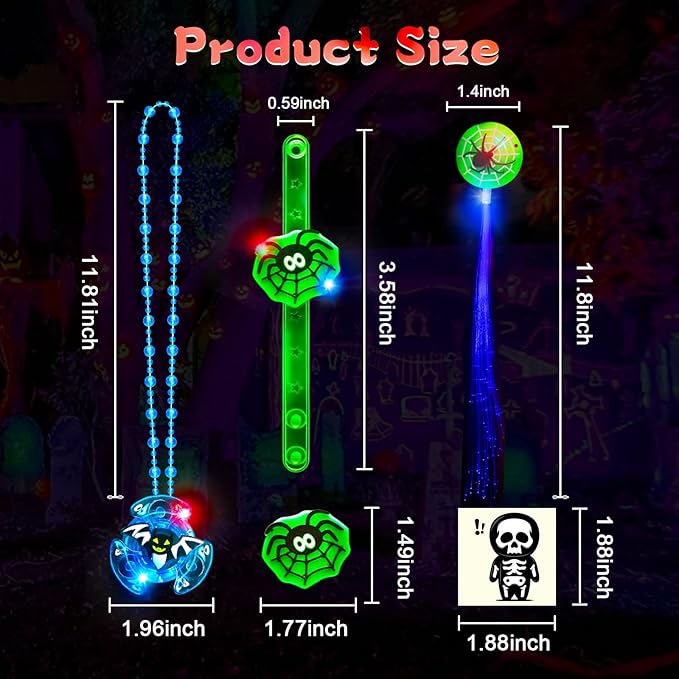 84 PCS Halloween Party Favors for Kids, Glow In The Dark Halloween Toys Bulk Light Up Rotating Necklace LED Ring Bracelet Hair Lights Halloween Treats Classroom Prizes Goodie Bag Filler Trick or Treat
