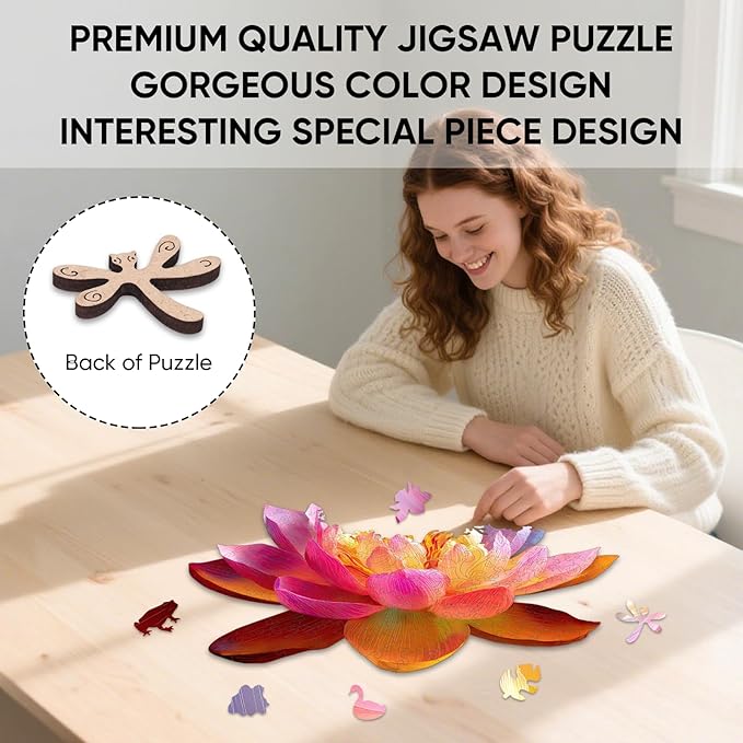 Wooden Puzzles for Adults 493 Pieces, Lucky Lotus Jigsaw Puzzles, Adults Puzzles, Best Gifts for Puzzle Lover, Family Brain Game, 14.6x19.7 inch