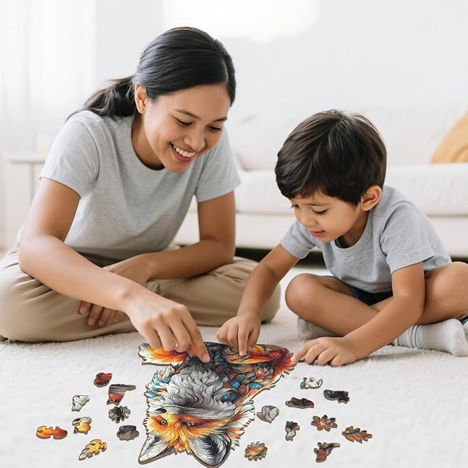 Wooden Puzzles for Adults - Artistic Fox Wood Puzzles Adult - Unique Animal Shape Wooden Jigsaw Puzzles for Adults - Birthday Gifts for Puzzle Lovers, Family (8.4 * 6.6in)