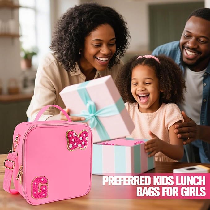Preppy Initial Bow Mouse Lunch Bag, Kids Insulated Lunch Box Gifts for Teen Girls Daughter, Reusable Soft Lunch Containers Crossbody Cooler Bag Must Haves for Park Travel School Work Picnic Pink G