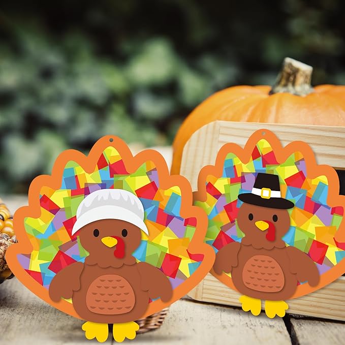24 Sets Thanksgiving Turkey Crafts Kit DIY Tissue Paper Sign Crafts for Back to School Fall Harvest Thanksgiving Religious Christian Party Fun Home Actives