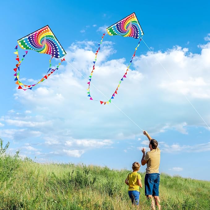 HONBO Large Delta Kite for Kids & Adults,Extremely Easy to Fly Kite for Beach Trip,String Line Included,with Colorful Tail,Perfect for Beginners