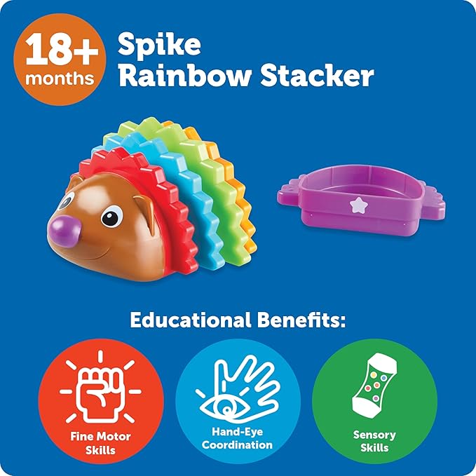 Learning Resources Spike the Fine Motor Hedgehog Rainbow Stackers - 6 Pieces, Ages 18+ months Stacking & Counting Toy for Toddlers, Montessori Toys