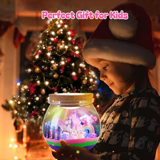 RONSTONE Uni-Corn Terrarium Kit Toys for Girls - Birthday for Girls Ages 4 5 6 7 8-12 Year Old - Light Up DIY Uni-Corn Arts and Crafts for Kids