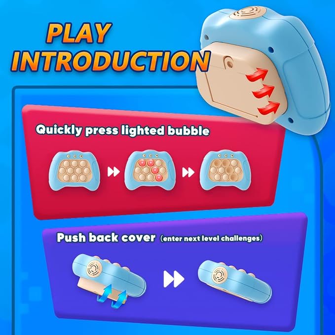 Pop Push Game Toy for Kids, Quick Fast Push Pop Puzzle Handheld Game Light up Fidget Toy 8-12, Bubble Sensory Toys Christmas Birthday Gifts for Kids Ages 3-12 (Light Blue)