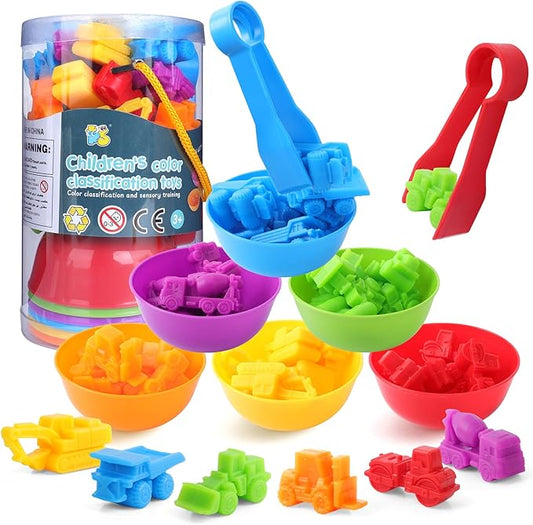 USATDD Counting Construction Vehicles Color Sorting Preschool Learning Matching Games Fine Motor Skills Toys Montessori Classroom Sensory Table Toys for Kids Gift for Toddlers 3 4 5