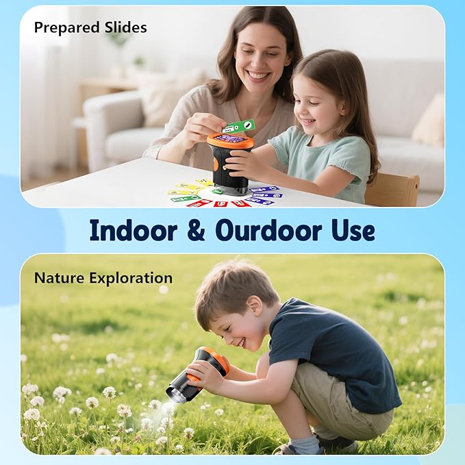 1000X Handheld Microscope for Kids, 4K 2.4" Screen Digital Kids Microscopes with 12 Slides, Portable Edu Toys Gifts for Age 3 4 5 6 7 8 9 10 11 12 Year Old Boys Girls Children Students(Orange)