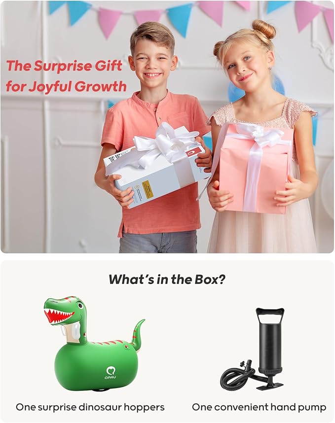 QPAU Kids Dinosaur Hopper - 220lbs Load Capacity, Bouncing Animal Toy, Outside Toys, Dinosaur Gifts for Kids Ages 5+