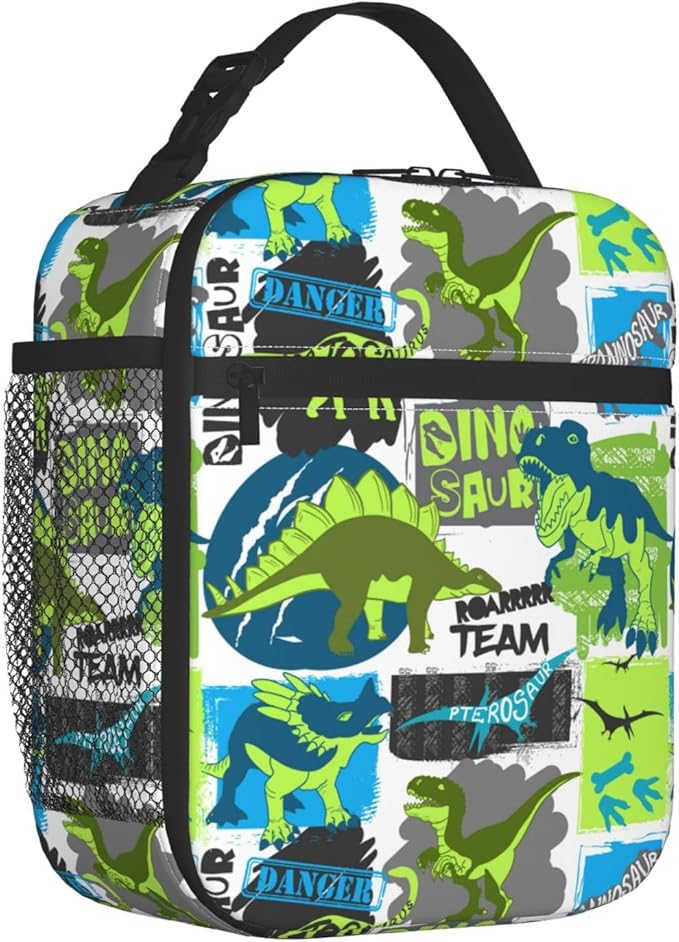 Cartoon Dinosaur Reusable Lunch Box Food Bag Insulated Lunch Bag for Teenage Boys Girls School Beach