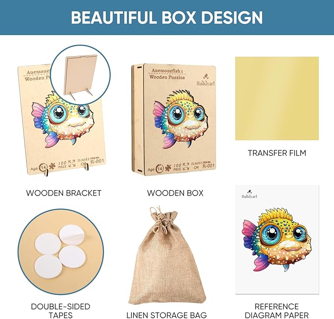 Ruikiyart Wooden Puzzles for Adults,100 Pieces Unique Animal Shaped Wooden Jigsaw Puzzle,Ocean Puzzle for Kids,Creative Gift Toys for Adults and Kids Family Game,7.67x8.4 Inch