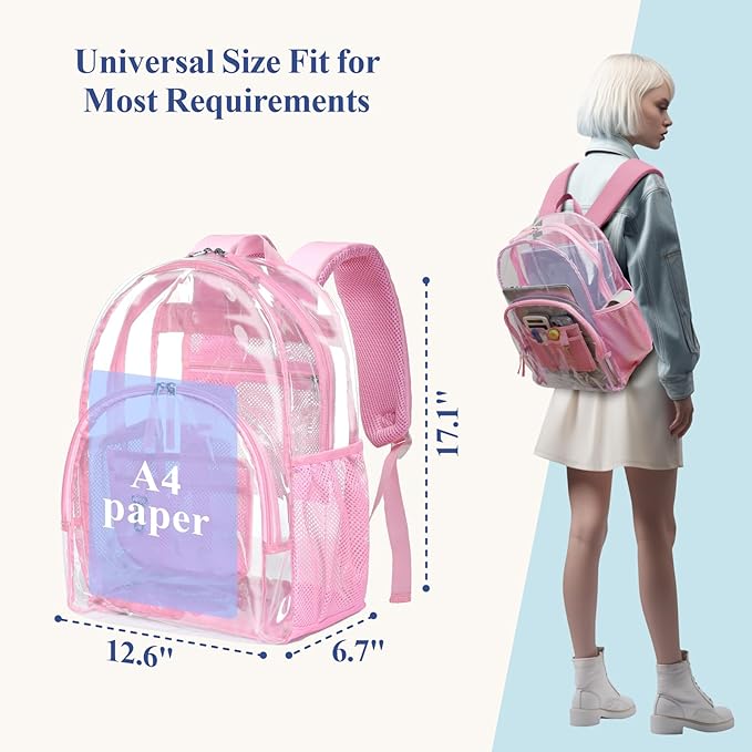 PACKISM Clear Backpack - 17 inch Heavy Duty Clear Backpacks for School, Large Transparent Bookbag for Students (Age 12+)